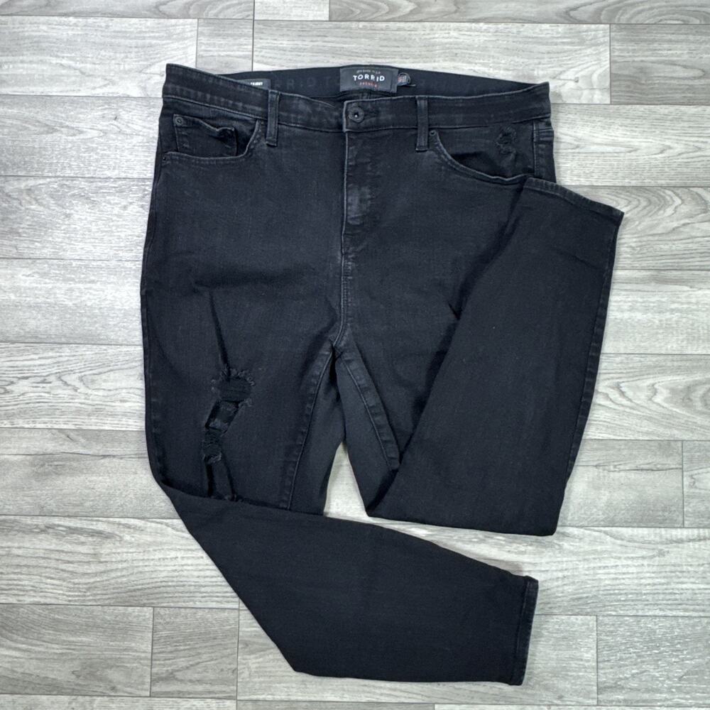 Torrid Sky High Skinny Denim Jeans Ripped Distressed Black Wash sz 16S
